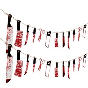 halloween decorations fake blood weapons, halloween decor bloody garland banner for haunted house halloween horror party decor