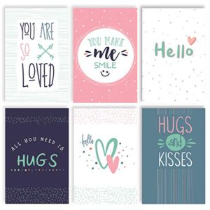 thinking of you hello greeting cards, friendship cards, 100-pack, 4 x 6 inch, 6 fun modern cover designs, blank inside, by better office products, encouragement appreciation note cards, with envelopes