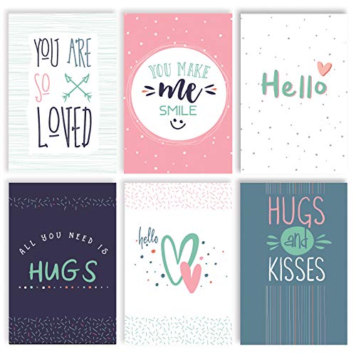 Thinking of You Hello Greeting Cards, Friendship Cards, 100-Pack, 4 x 6 inch, 6 Fun Modern Cover Designs, Blank Inside, by Better Office Products, Encouragement Appreciation Note Cards, with Envelopes