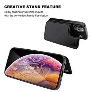 ONETOP Compatible with iPhone 12 Compatible with iPhone 12 Pro Wallet Case with Card Holder, PU Leather Kickstand Card Slots Case, Double Magnetic Clasp Durable Shockproof Cover 6.1 Inch(Black)