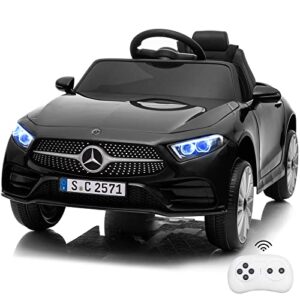 little brown box kids ride on car 12v licensed mercedes benz cls electric car for kids with parent remote control, adjustable speed,safety belt,music&lights, ride on toys for toddler 1-3 years(black)