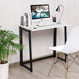 luarane foldable computer desk, no assembly folding desk, study laptop writing desk, compact reading table for small space bedroom home office (white)