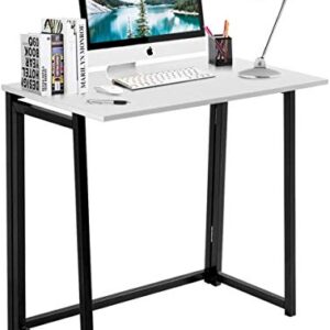 LUARANE Foldable Computer Desk, No Assembly Folding Desk, Study Laptop Writing Desk, Compact Reading Table for Small Space Bedroom Home Office (White)