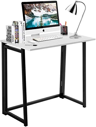 LUARANE Foldable Computer Desk, No Assembly Folding Desk, Study Laptop Writing Desk, Compact Reading Table for Small Space Bedroom Home Office (White)