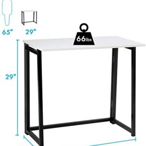 LUARANE Foldable Computer Desk, No Assembly Folding Desk, Study Laptop Writing Desk, Compact Reading Table for Small Space Bedroom Home Office (White)