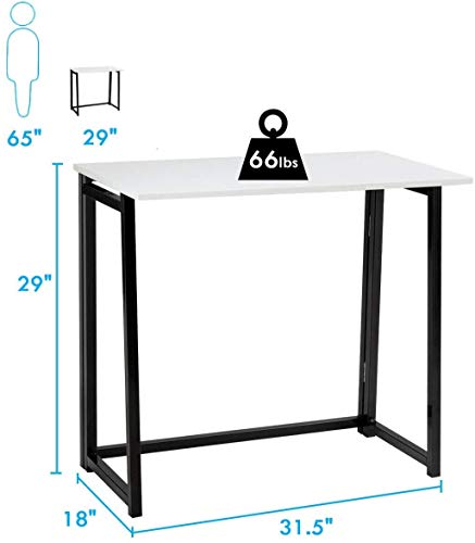 LUARANE Foldable Computer Desk, No Assembly Folding Desk, Study Laptop Writing Desk, Compact Reading Table for Small Space Bedroom Home Office (White)