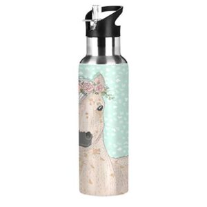 flower horse water bottle stainless steel vacuum insulated water bottle standard mouth bottle with wide handle