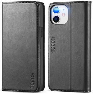 tucch wallet case for iphone 12 pro/iphone 12 5g, premium pu leather flip folio cover with card slot, stand book design [shockproof tpu interior case] compatible with iphone 12/12 pro 6.1-inch, black