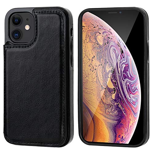 ONETOP Compatible with iPhone 12 Mini Wallet Case with Card Holder, PU Leather Kickstand Card Slots Case, Double Magnetic Clasp and Durable Shockproof Cover 5.4 Inch(Black)