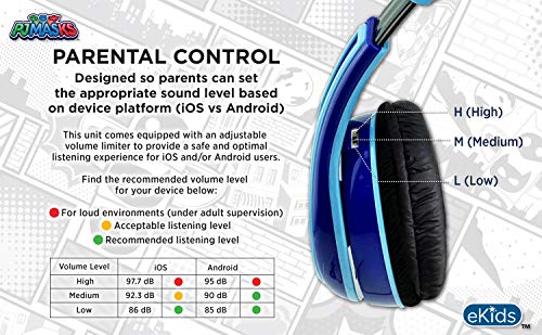 PJ Masks Catboy Kids Headphones, Adjustable Headband, Stereo Sound, 3.5Mm Jack, Wired Headphones for Kids, Tangle-Free, Volume Control, Childrens Headphones Over Ear for School Home, Travel