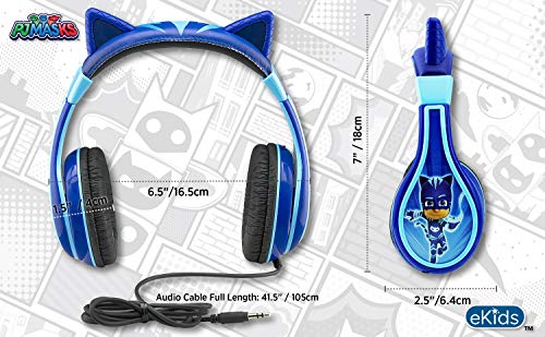 PJ Masks Catboy Kids Headphones, Adjustable Headband, Stereo Sound, 3.5Mm Jack, Wired Headphones for Kids, Tangle-Free, Volume Control, Childrens Headphones Over Ear for School Home, Travel