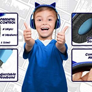 PJ Masks Catboy Kids Headphones, Adjustable Headband, Stereo Sound, 3.5Mm Jack, Wired Headphones for Kids, Tangle-Free, Volume Control, Childrens Headphones Over Ear for School Home, Travel