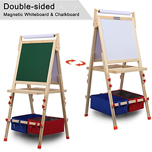 Art Easel for Kids,Standing Kid's Art Easel,Kids Easel with Magnetic Chalkboard & White Board,Kids Art Easel with Paper Roll