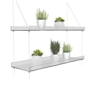 KUNZITE Hanging Shelves Transparent Wall Floating Shelves Organizer Displays Storage Rack Home Decor for Windows or Living Room Bedroom Bathroom Kitchen (2 Shelves, 20"x6"x34")