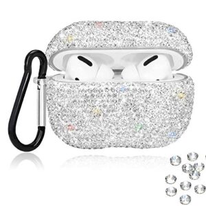 bling rhinestones cover for airpods pro case,cute bling crystal rhinestone airpod pro protective case cover shockproof with keychain for 2019 airpods pro charging case (silver)