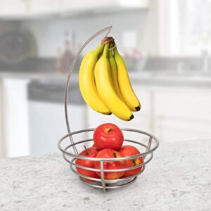 Spectrum Diversified Euro Small Tree & Basket Hanger & Fruit Basket, Produce Saver Banana Holder & Open Wire Fruit Bowl for Kitchen Counter & Dining Table, Satin Nickel