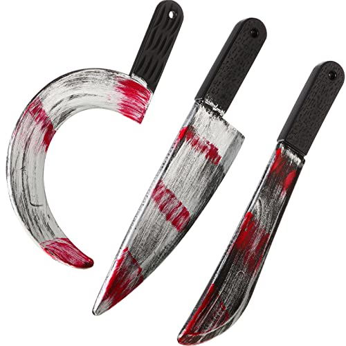 3 Pieces Halloween Knife Fake Knife Halloween Machete Toy Plastic Halloween Butcher Sickle Weapon Prop Halloween Party Decoration