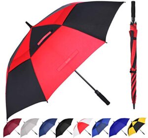 baraida golf umbrella large 62/68/72 inch, extra large oversize double canopy vented windproof waterproof umbrella, automatic open golf umbrella for men and women and family(62 inch, red black)