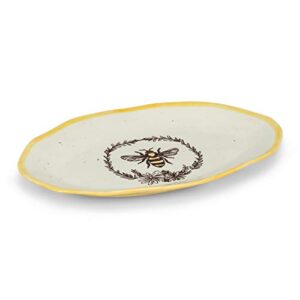 abbott collection 27-crestwood bee with wreath oval platter, 8.5 x 13.5 inches l, ivory