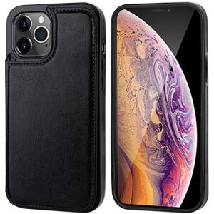 ONETOP Compatible with iPhone 12 Pro Max Wallet Case with Card Holder,PU Leather Kickstand Card Slots Case, Double Magnetic Clasp and Durable Shockproof Cover 6.7 Inch(Black)