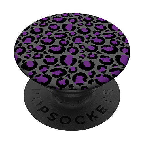 Dark Grey Violet Purple Black Spot Cheetah Leopard Print PopSockets Swappable PopGrip