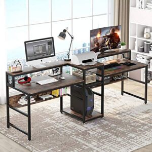 tribesigns 94.5 inch double computer desk with storage shelf, extra long two persons desk with printer shelf, large office desk study writing table for home office (rustic brown)