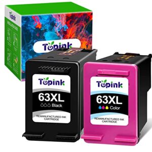 63xl ink cartridges combo pack replacement for hp 63 xl ink topink for officejet 3830 4650 4652 4655 5200 5255 envy 4520 4512 deskjet 1112 2130 2132 3630printer(1 black, 1 tri-color)