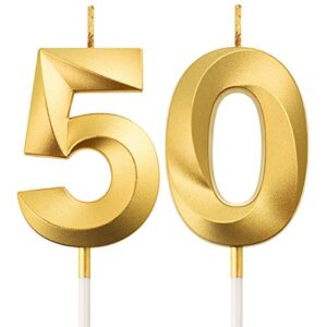 50th birthday candles cake numeral candles happy birthday cake topper decoration for birthday party wedding anniversary celebration supplies (gold)
