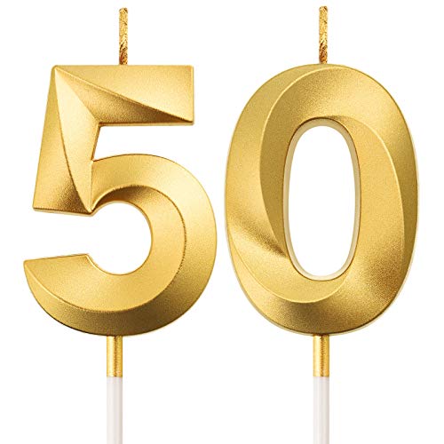 50th Birthday Candles Cake Numeral Candles Happy Birthday Cake Topper Decoration for Birthday Party Wedding Anniversary Celebration Supplies (Gold)