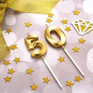 50th Birthday Candles Cake Numeral Candles Happy Birthday Cake Topper Decoration for Birthday Party Wedding Anniversary Celebration Supplies (Gold)