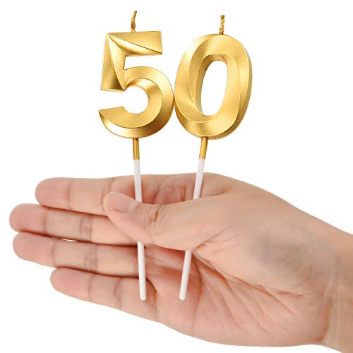 50th Birthday Candles Cake Numeral Candles Happy Birthday Cake Topper Decoration for Birthday Party Wedding Anniversary Celebration Supplies (Gold)