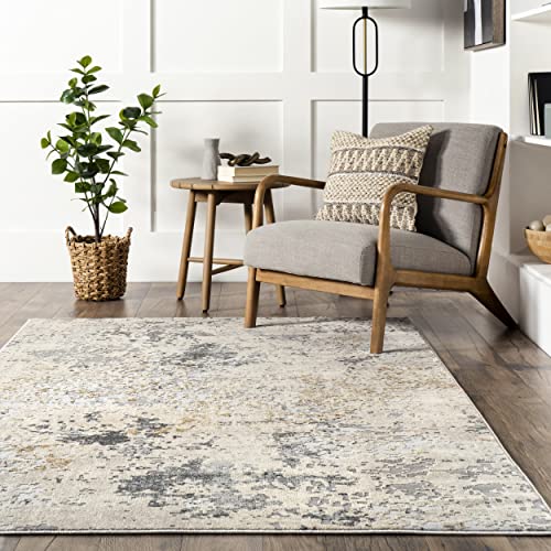 nuLOOM Abstract Contemporary Motto Area Rug, 6' Square, Beige