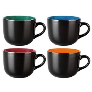 gbhome jumbo soup mugs with handles, 24 oz large coffee mugs set of 4, ceramic soup bowls for coffee,cereal,snacks,salad,noodles etc soup cups,microwave&dishwasher safe-matte black, colorful inside