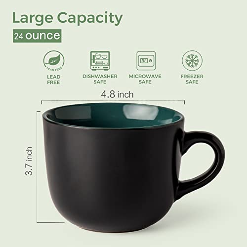 GBHOME Jumbo Soup Mugs with Handles, 24 Oz Large Coffee Mugs Set of 4, Ceramic Soup bowls for Coffee,Cereal,Snacks,Salad,Noodles etc Soup Cups,Microwave&Dishwasher safe-Matte Black, Colorful Inside