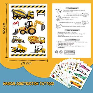 Partywind 110 PCS Cars and Trucks Temporary Tattoos for Kids, Construction Tractor Themed Birthday Party Supplies Decorations for Boys, Construction Trucks Fake Tattoos Stickers for Toddlers - 12 Sheets