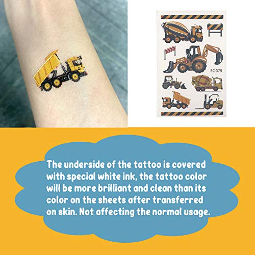 Partywind 110 PCS Cars and Trucks Temporary Tattoos for Kids, Construction Tractor Themed Birthday Party Supplies Decorations for Boys, Construction Trucks Fake Tattoos Stickers for Toddlers - 12 Sheets