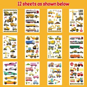 Partywind 110 PCS Cars and Trucks Temporary Tattoos for Kids, Construction Tractor Themed Birthday Party Supplies Decorations for Boys, Construction Trucks Fake Tattoos Stickers for Toddlers - 12 Sheets