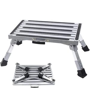 flsepamb rv steps rv step stool 19" x 12" aluminum folding steps with anti-slip surface, rubber feet, grip handle, suitable for rv travel, camping, household use, supports up to 500 lbs