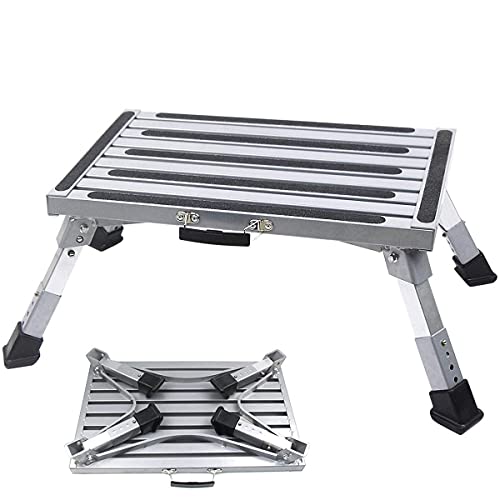 FLSEPAMB RV Steps RV Step Stool 19" x 12" Aluminum Folding Steps with Anti-Slip Surface, Rubber Feet, Grip Handle, Suitable for RV Travel, Camping, Household Use, Supports Up to 500 lbs