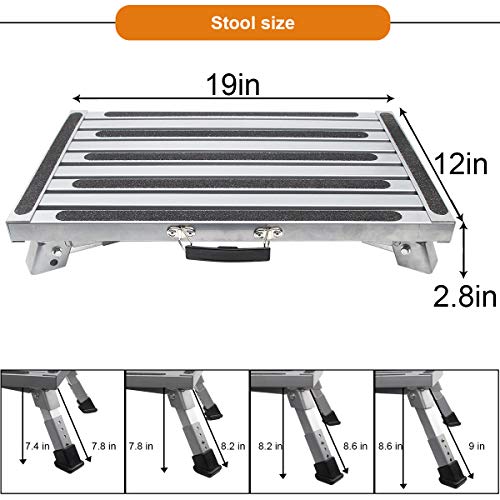 FLSEPAMB RV Steps RV Step Stool 19" x 12" Aluminum Folding Steps with Anti-Slip Surface, Rubber Feet, Grip Handle, Suitable for RV Travel, Camping, Household Use, Supports Up to 500 lbs