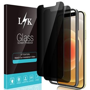 2 pack lϟk privacy screen protector designed for iphone 12 and iphone 12 pro 5g 6.1 inch tempered glass high clear, case friendly, come with installation tray -black
