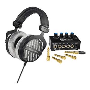 beyerdynamic dt-990 pro acoustically open headphones (250 ohms) and knox gear compact 4-channel stereo headphone amplifier bundle (2 items)