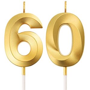 60th birthday candles cake numeral candles happy birthday cake topper decoration for birthday party wedding anniversary celebration supplies (gold)