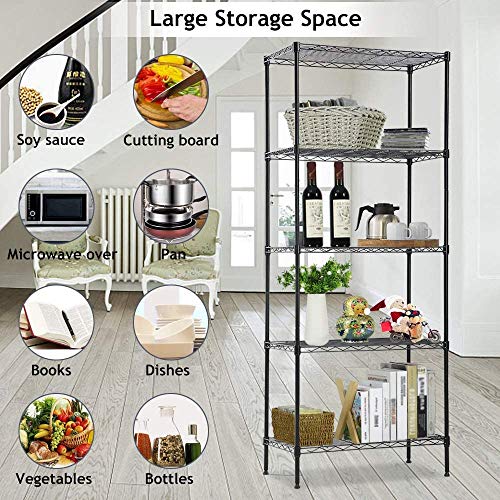 Payhere Storage Metal Utility Shelves, 5-Tier 24" Steel Garage Storage Wire Shelving Unit,750Lbs Rust-Proof Storage Racks w/Leveling Feet, NSF Certification Shelf for Kitchen Office Garage