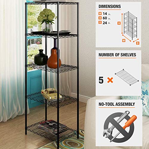 Payhere Storage Metal Utility Shelves, 5-Tier 24" Steel Garage Storage Wire Shelving Unit,750Lbs Rust-Proof Storage Racks w/Leveling Feet, NSF Certification Shelf for Kitchen Office Garage