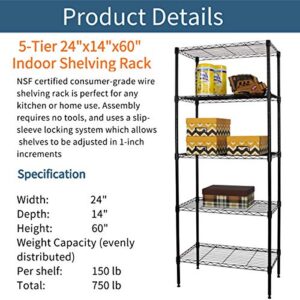 Payhere Storage Metal Utility Shelves, 5-Tier 24" Steel Garage Storage Wire Shelving Unit,750Lbs Rust-Proof Storage Racks w/Leveling Feet, NSF Certification Shelf for Kitchen Office Garage