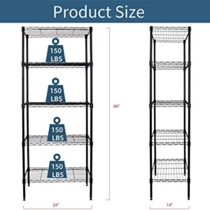 Payhere Storage Metal Utility Shelves, 5-Tier 24" Steel Garage Storage Wire Shelving Unit,750Lbs Rust-Proof Storage Racks w/Leveling Feet, NSF Certification Shelf for Kitchen Office Garage