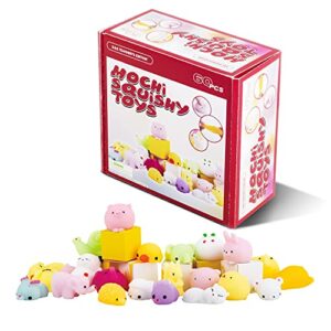 s & e teacher's edition 60pcs mochi squishy toys, cute animals, assorted colors, party favors for kids.