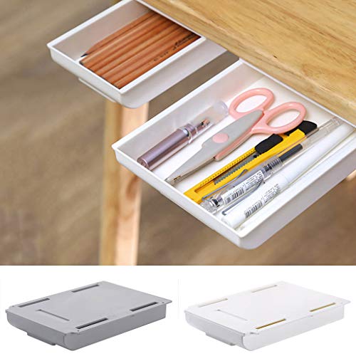 Drawer Organizer Box, DVCB Self Stick Pencil Tray Storage Drawer Storage Rack Under Desk Stand - Hidden Design Large Capacity Convenient - for Pens Rulers Scissors Mobile Phones