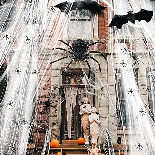 Hifunwu 1500 sqft Spider Webs Halloween Decorations Super Stretch Fake Web Cobwebs with 50 Fake Spiders for Indoor Outdoor Halloween Decoration Supplies